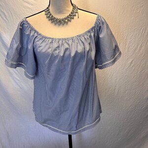 Lipslide Blue and White Striped off the shoulder Blouse Women Size M